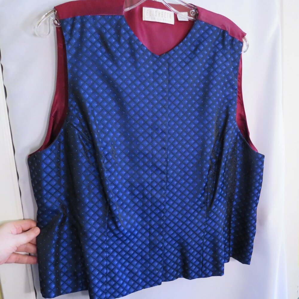 Blue & Burgundy Diamond Print Vest Elisabeth by Liz Claiborne
